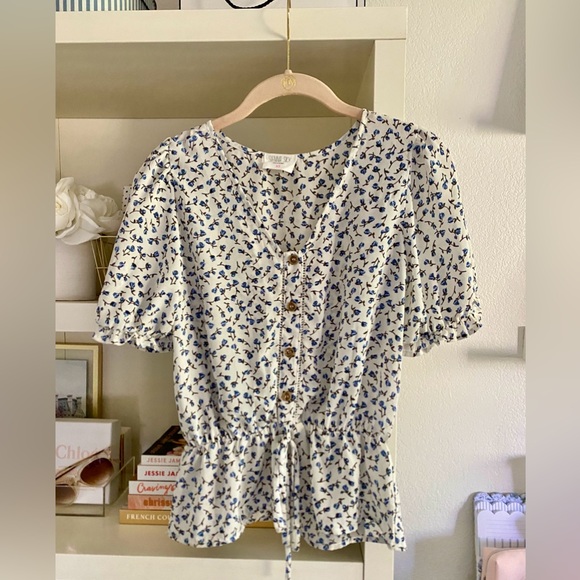 Sienna Sky Tops - White and Blue Floral Blouse